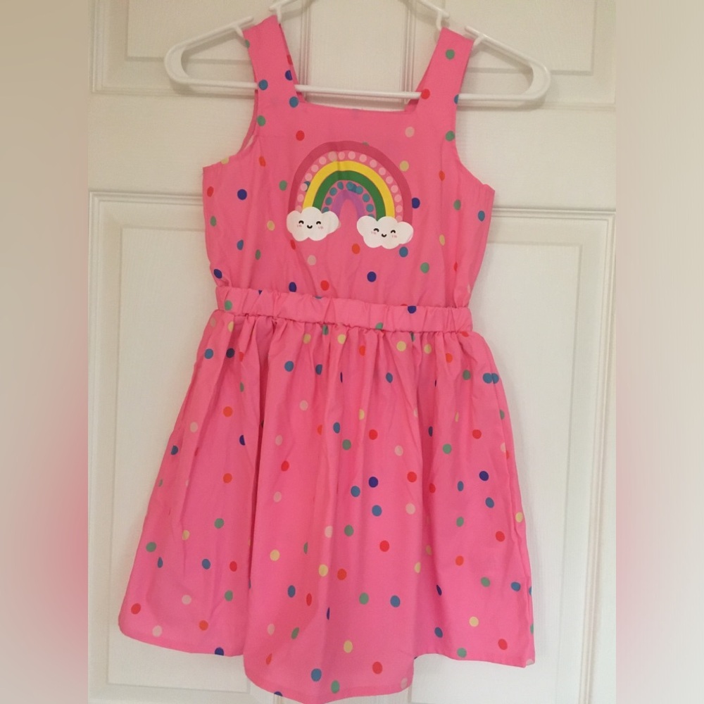 SHEIN Girls Rainbow Theme Sleeveless Pleated Dress  Size 7 Polka Dot Sundress